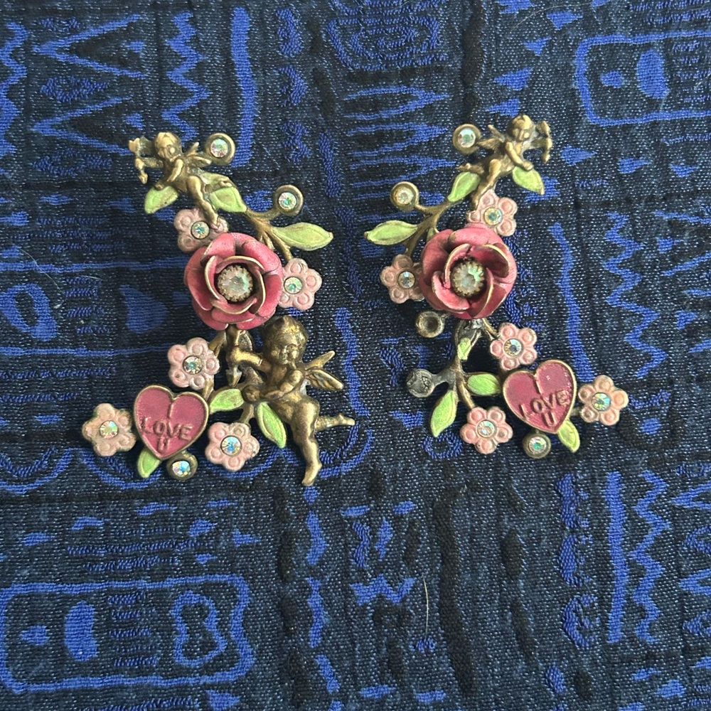 Charming Pink and Gold Cherub Earrings